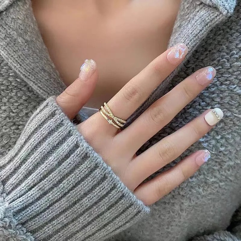 鋯石交叉雙層戒指 