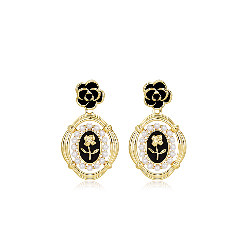 復古法式山茶花耳環     