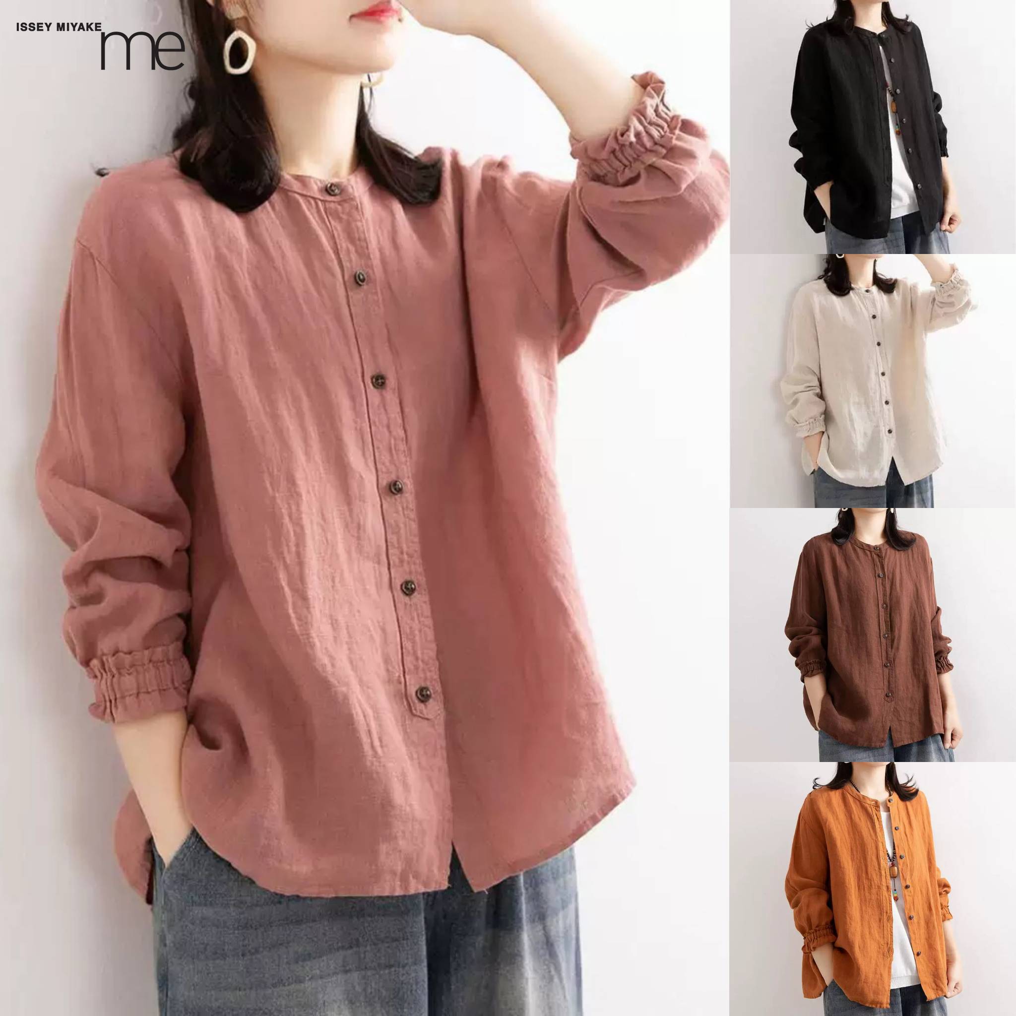 日系秋冬棉麻襯衫