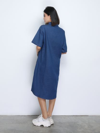 Denim Short Sleeve Dress With Belt 34702