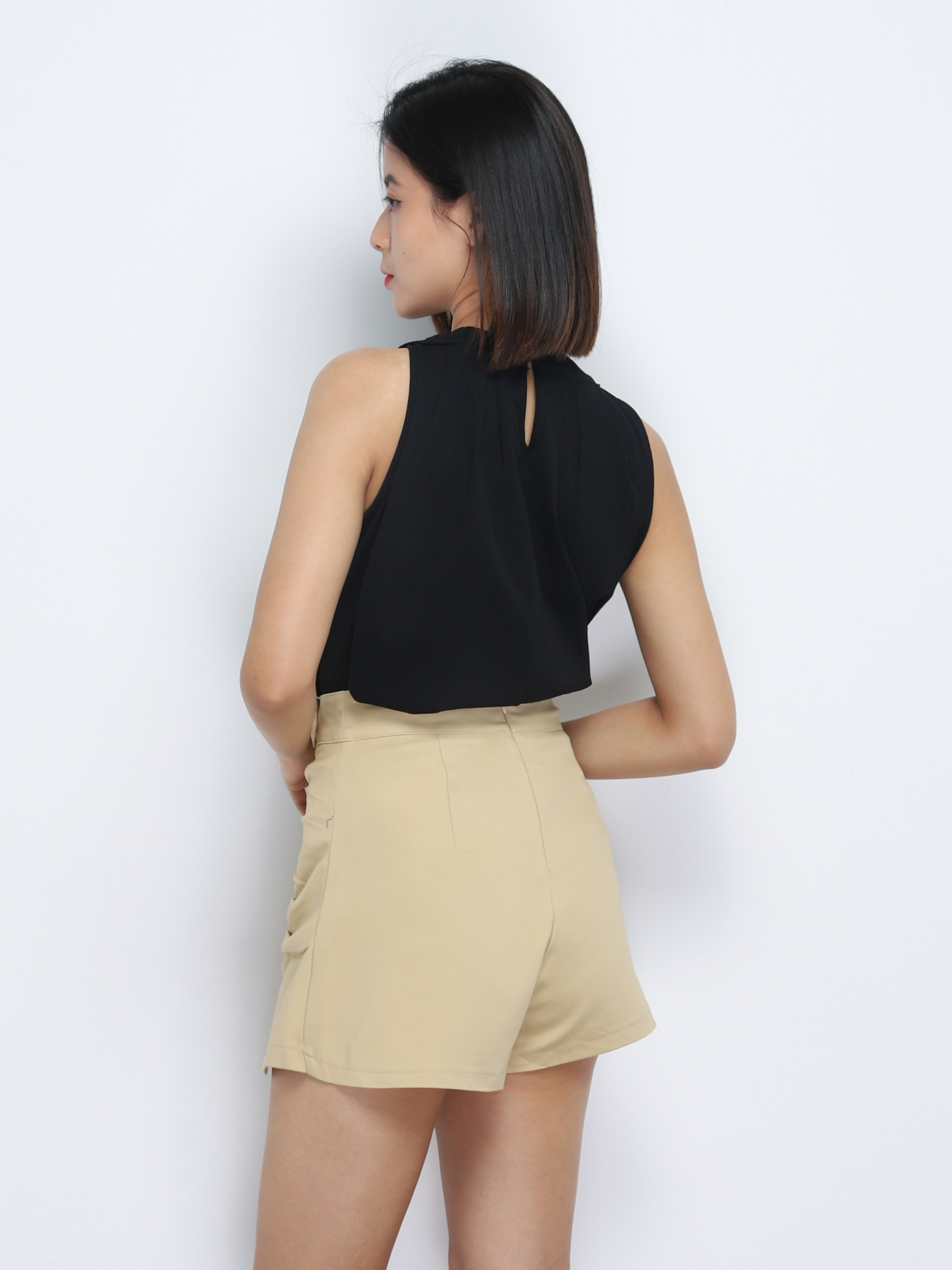 Back Zip Front Button Pleated Skirt Pant 34704