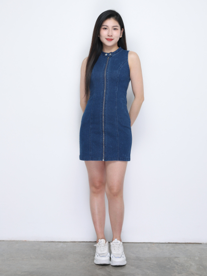Denim Sleeveless Front Zip Dress 34741