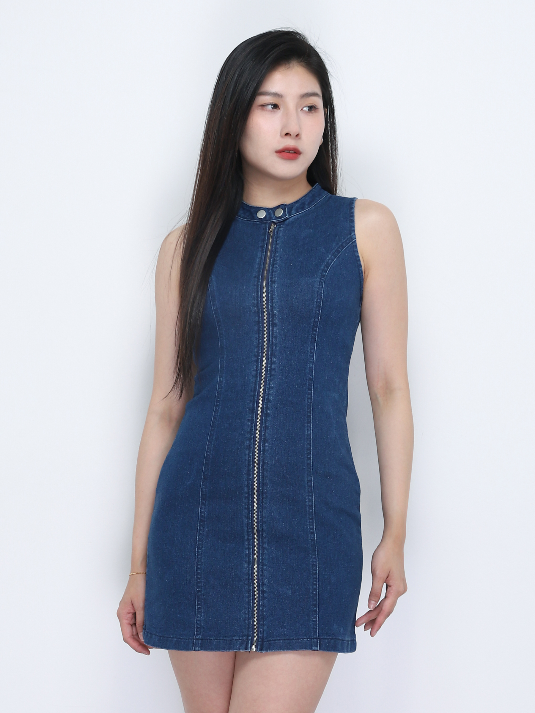 Denim Sleeveless Front Zip Dress 34741