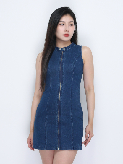 Denim Sleeveless Front Zip Dress 34741