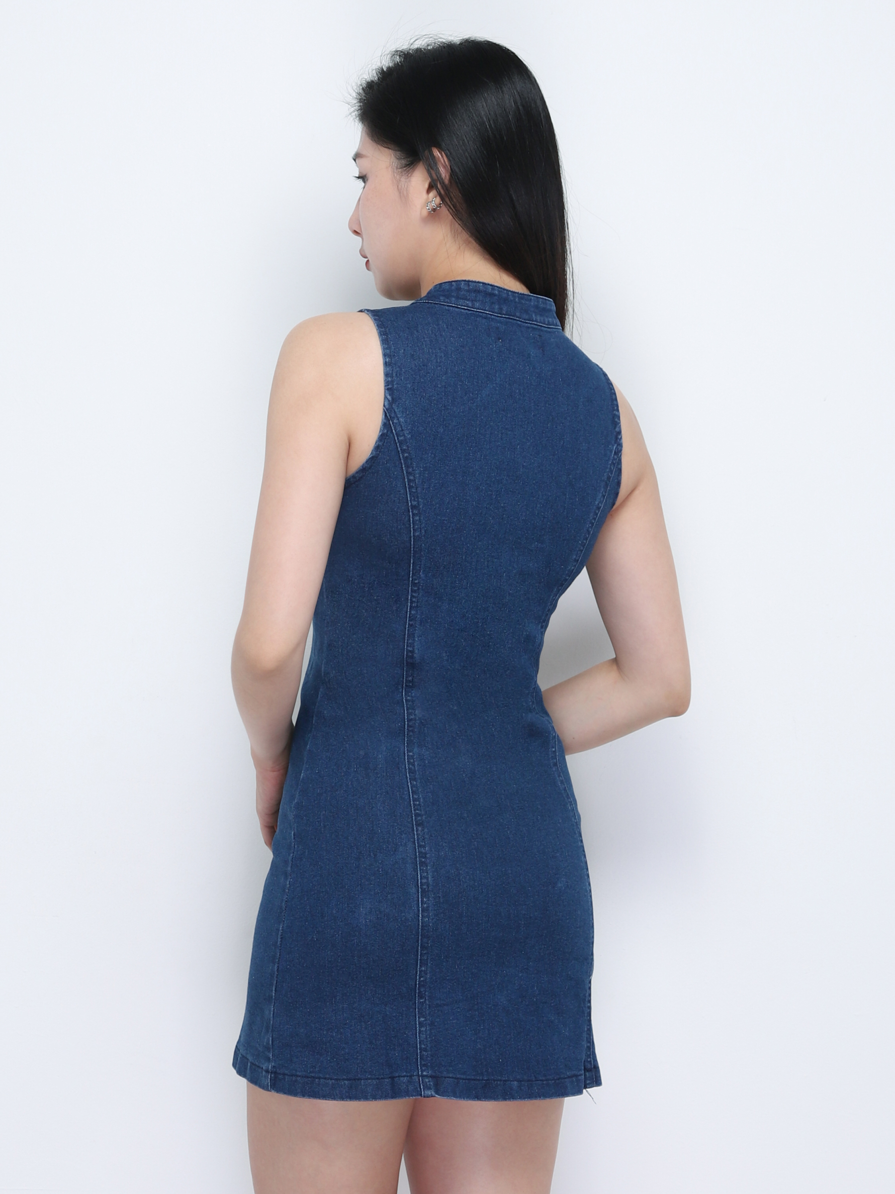 Denim Sleeveless Front Zip Dress 34741