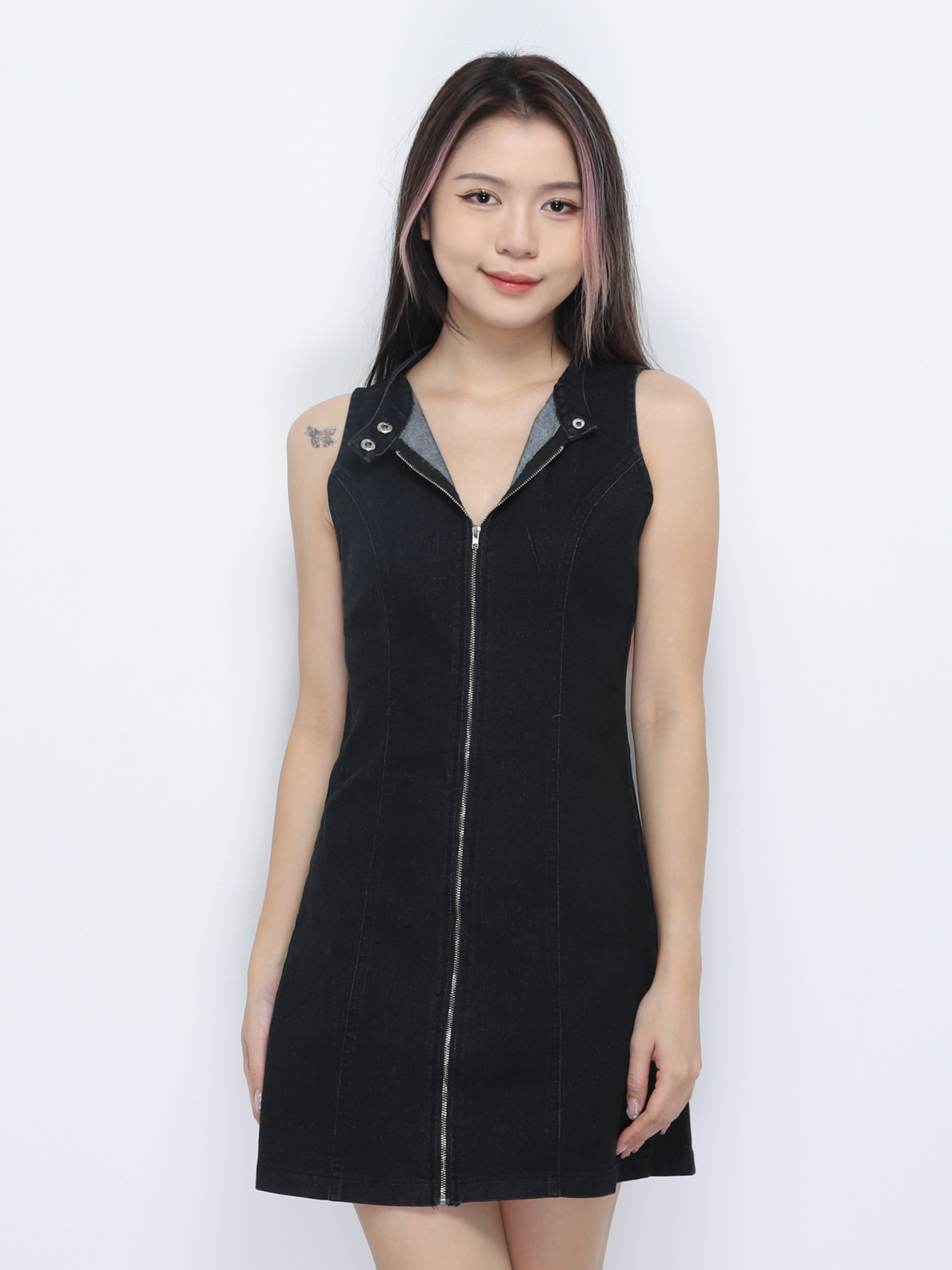 Denim Sleeveless Front Zip Dress 34741