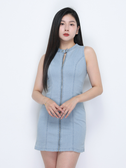 Denim Sleeveless Front Zip Dress 34741