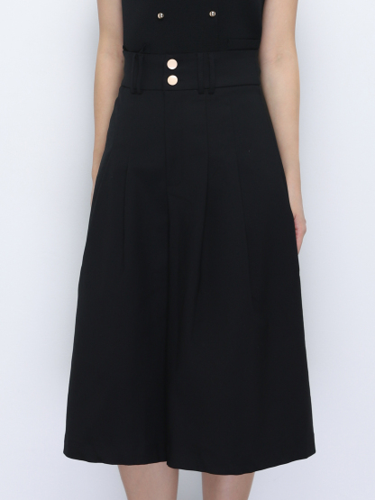 High Waist Front Button Pleated Midi Pant 34707