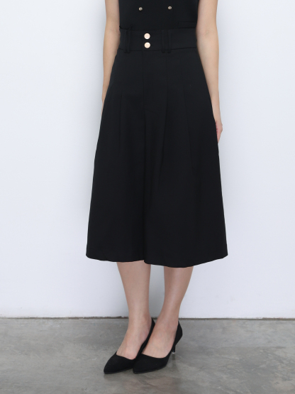 High Waist Front Button Pleated Midi Pant 34707