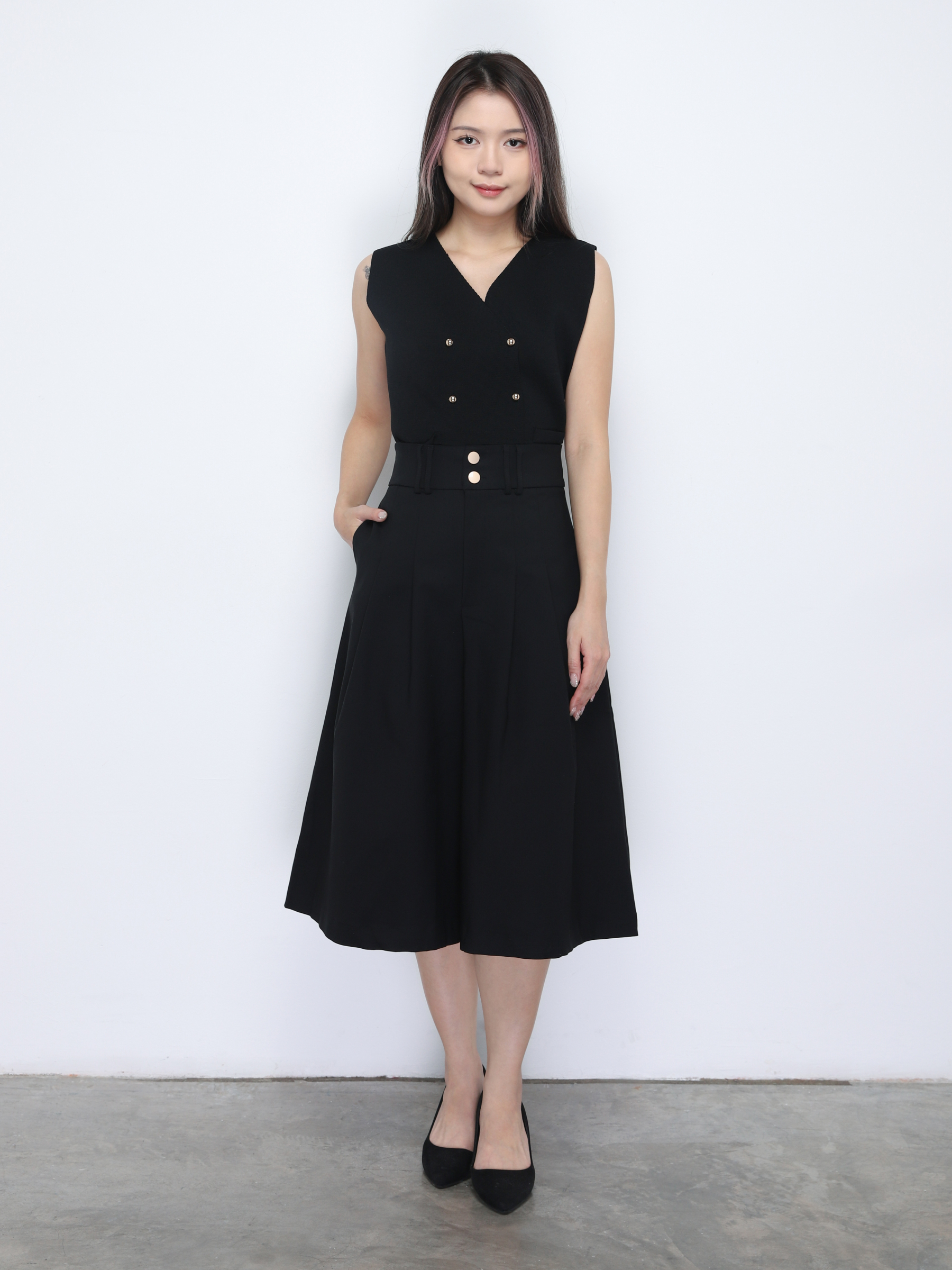 High Waist Front Button Pleated Midi Pant 34707