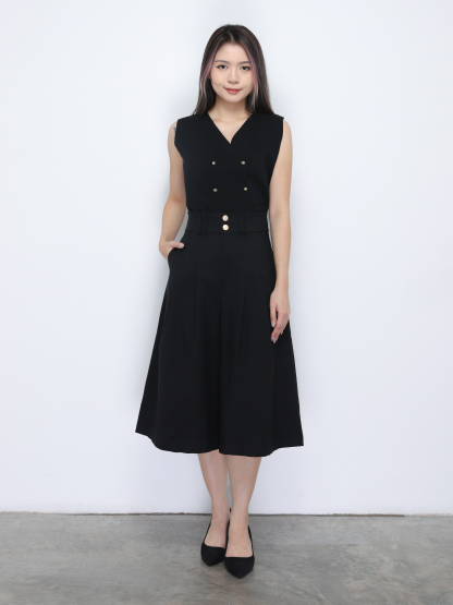High Waist Front Button Pleated Midi Pant 34707