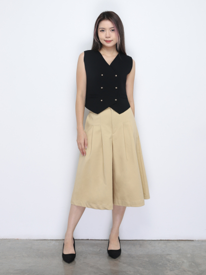 High Waist Front Button Pleated Midi Pant 34707