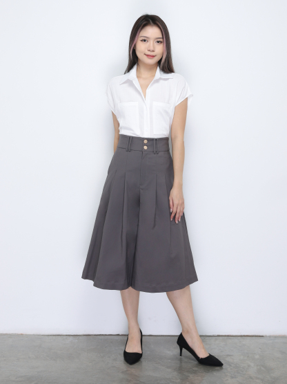 High Waist Front Button Pleated Midi Pant 34707