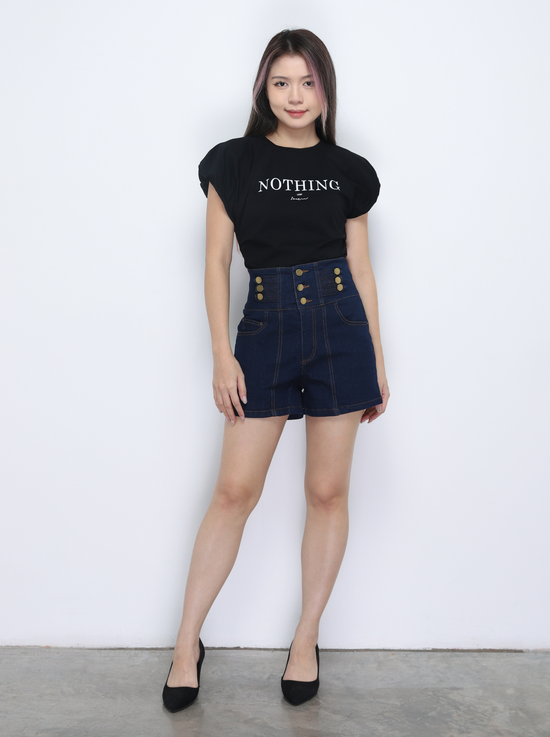 Denim High Waist Front Button Short Pant 34742