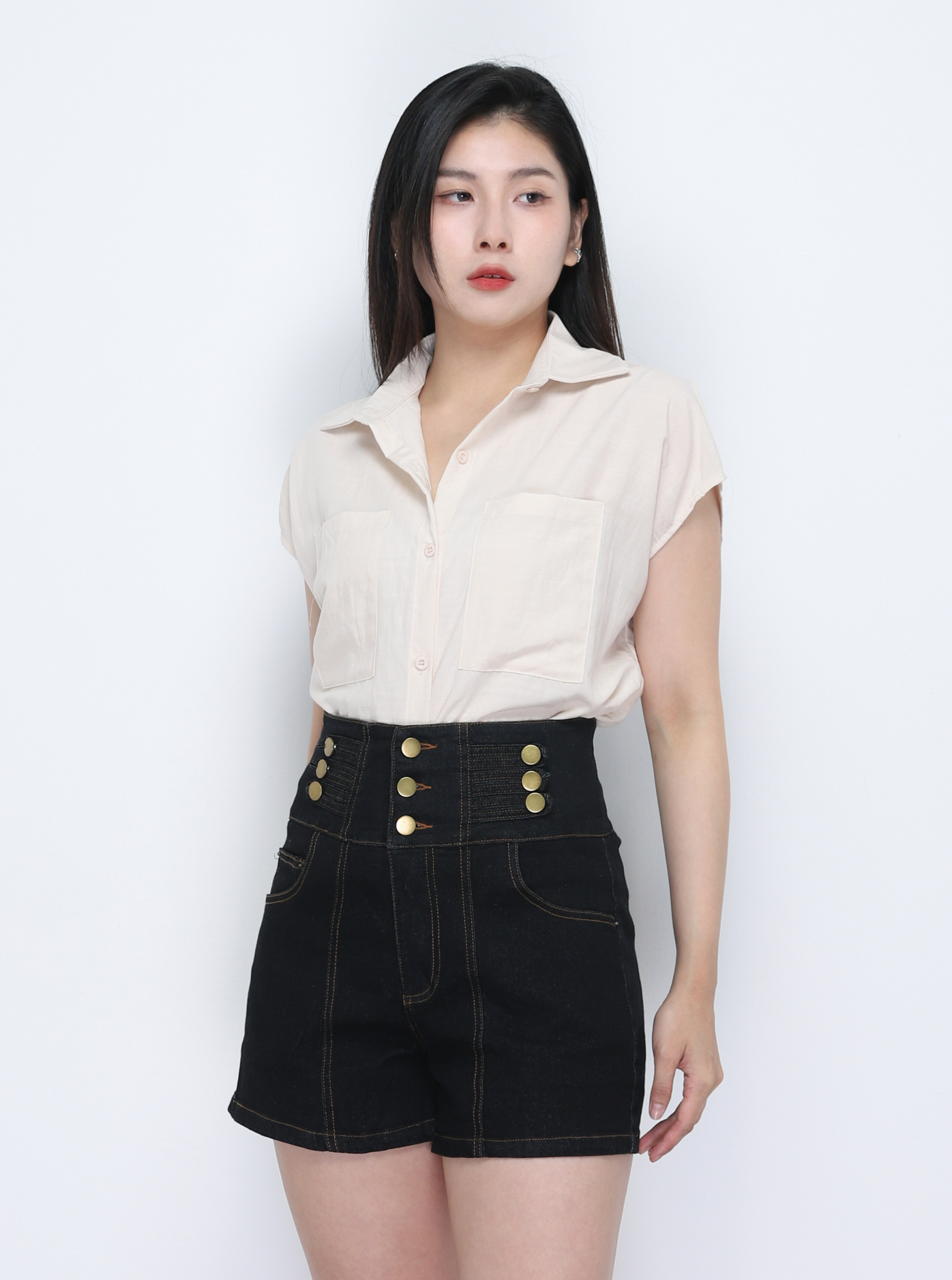 Denim High Waist Front Button Short Pant 34742