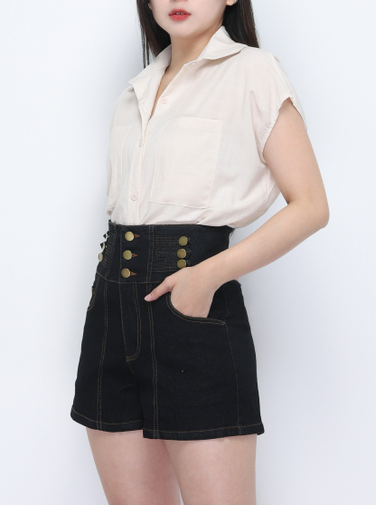Denim High Waist Front Button Short Pant 34742