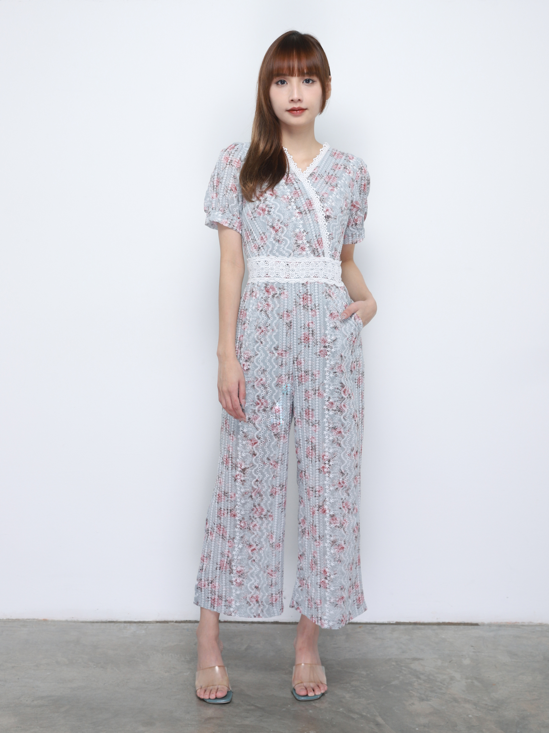 Floral Crochet Jumpsuit Side Pocket 20324