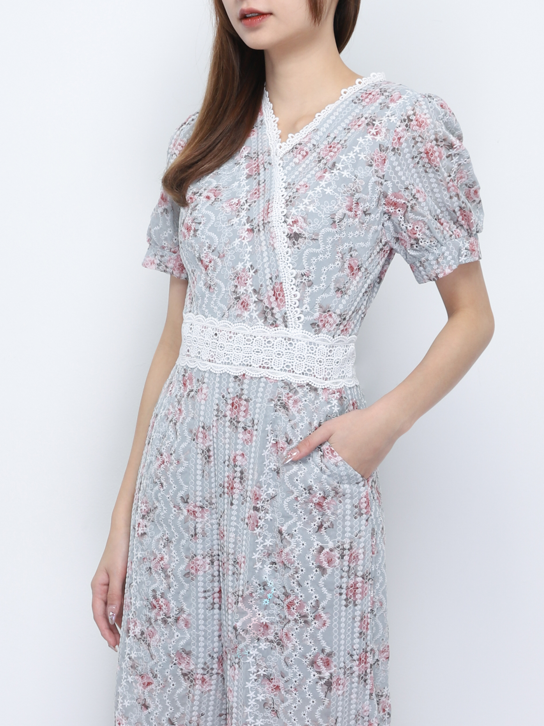 Floral Crochet Jumpsuit Side Pocket 20324