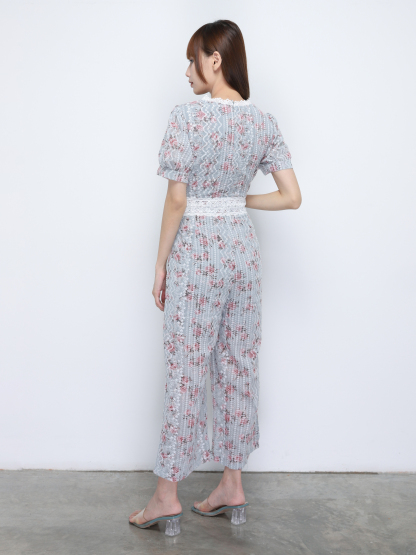 Floral Crochet Jumpsuit Side Pocket 20324