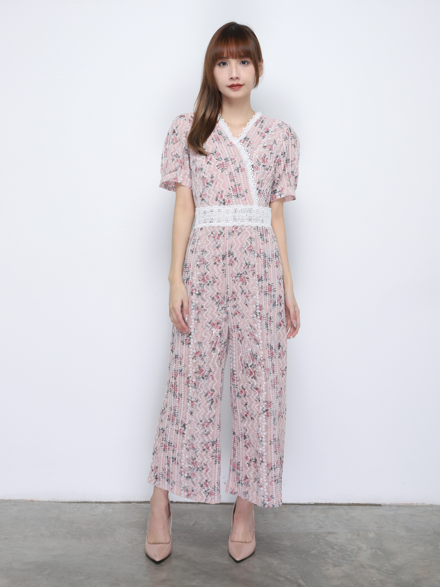 Floral Crochet Jumpsuit Side Pocket 20324