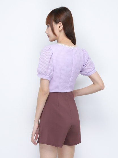 Two Tone V Neck Puff Sleeve Jumpsuit 20285