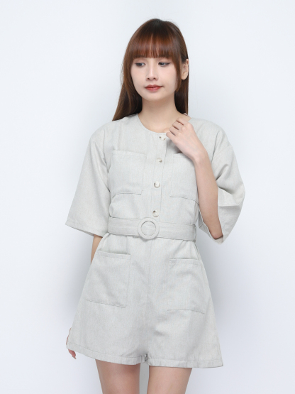 Front Button And Pocket With Belt Jumpsuit 20317