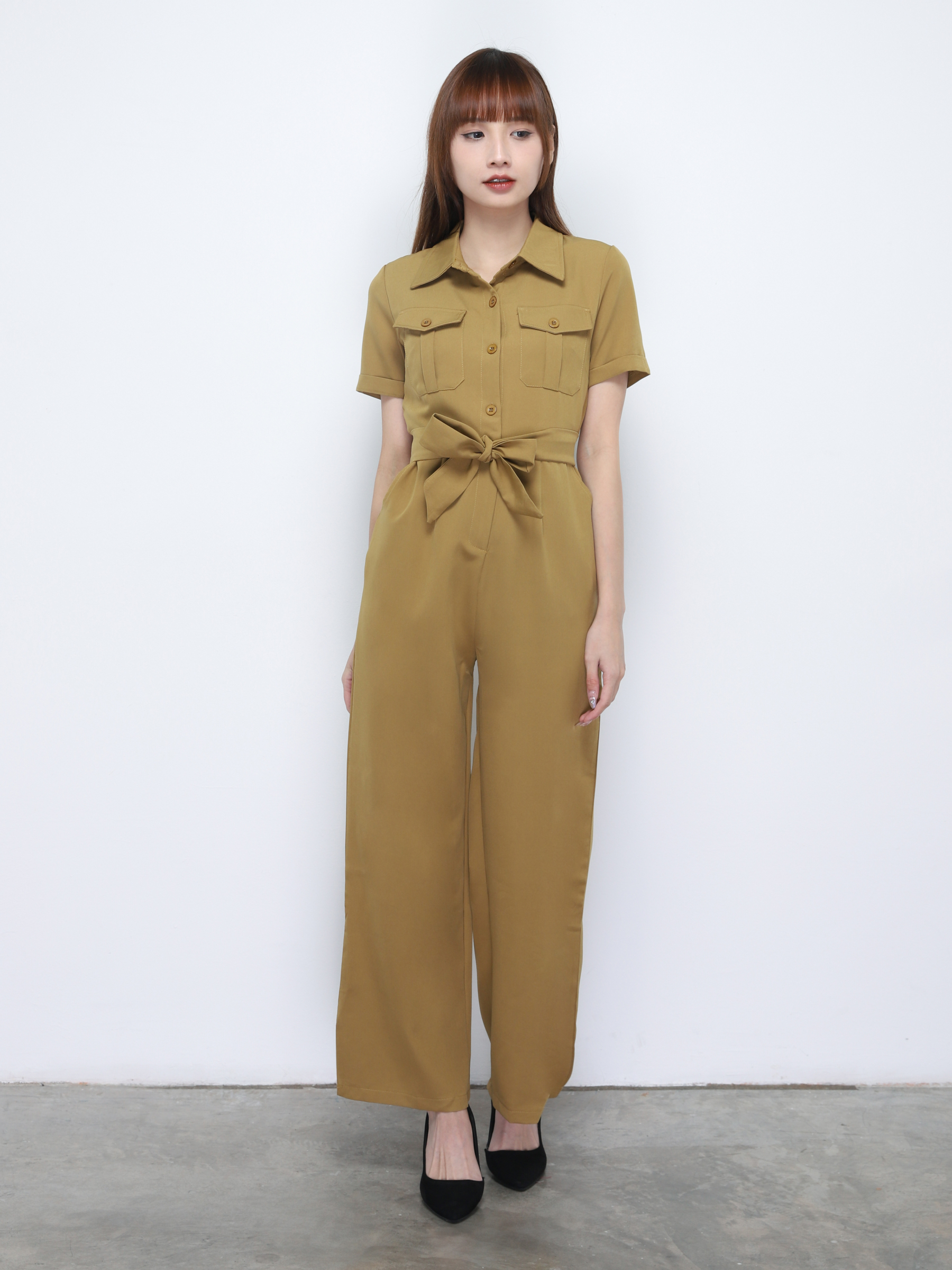 Collar Front Pocket With Belt Jumpsuit 20273