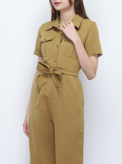 Collar Front Pocket With Belt Jumpsuit 20273