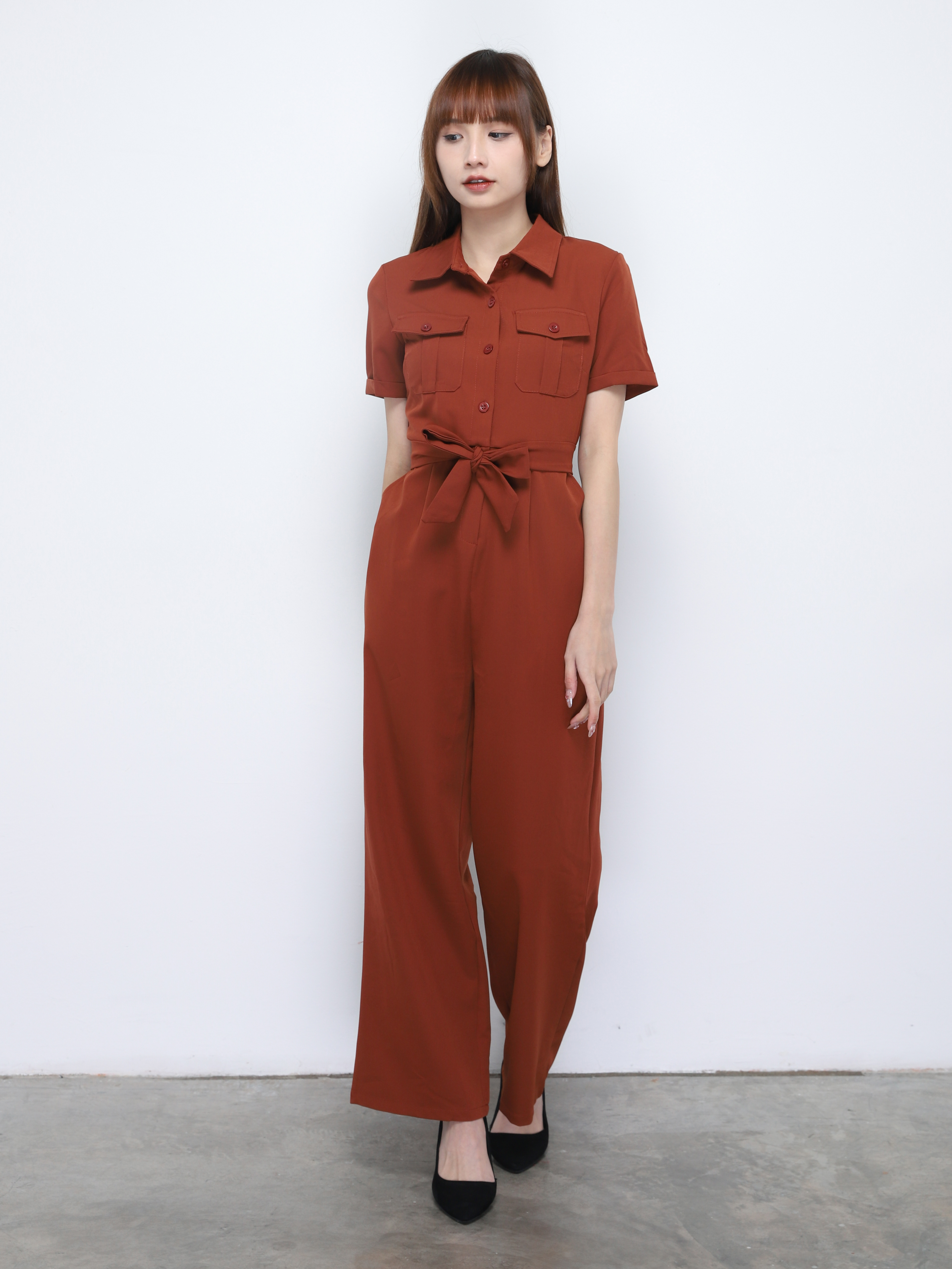 Collar Front Pocket With Belt Jumpsuit 20273