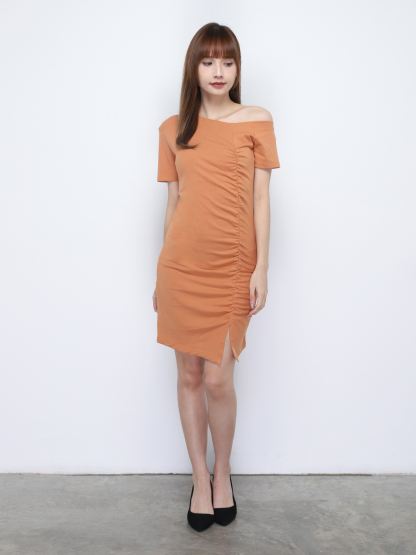 Boat Neck Front Slit Dress 20278