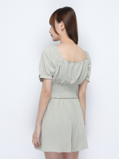 Square Neck Puff Sleeve Top And Short Pant With Belt Set 20271