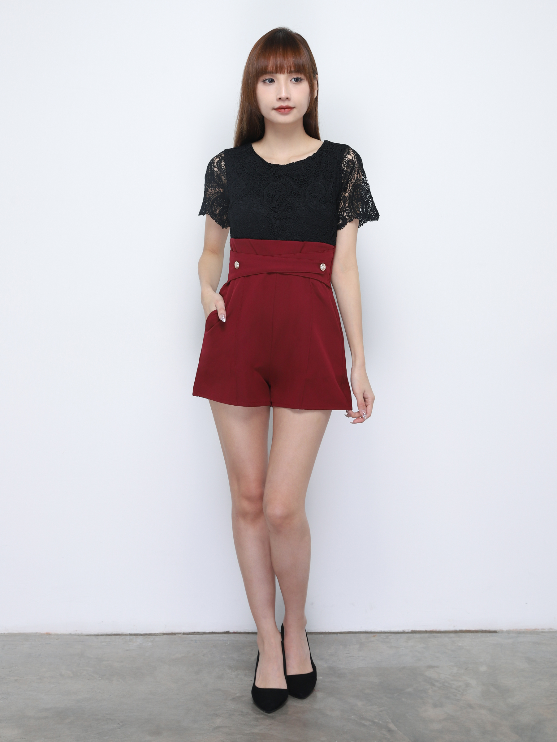 Two Tone Lace With Waist Decorative Belt Jumpsuit 20344