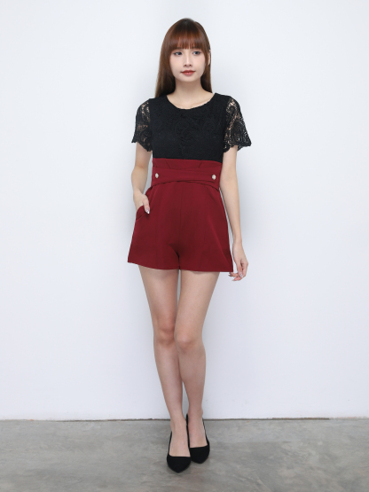 Two Tone Lace With Waist Decorative Belt Jumpsuit 20344