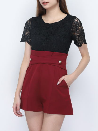 Two Tone Lace With Waist Decorative Belt Jumpsuit 20344