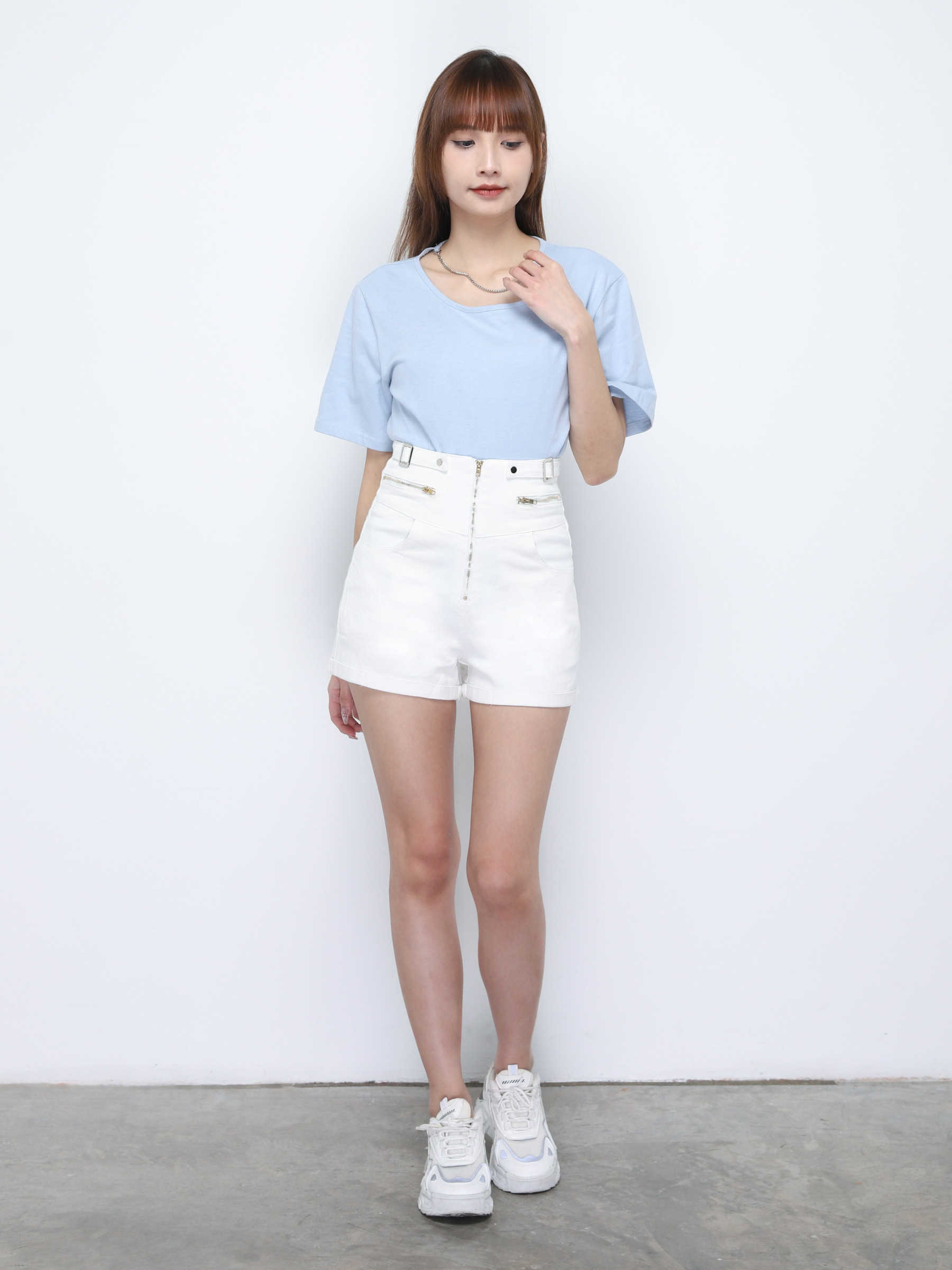 Denim High Waist Front Zip Short Pants 20370