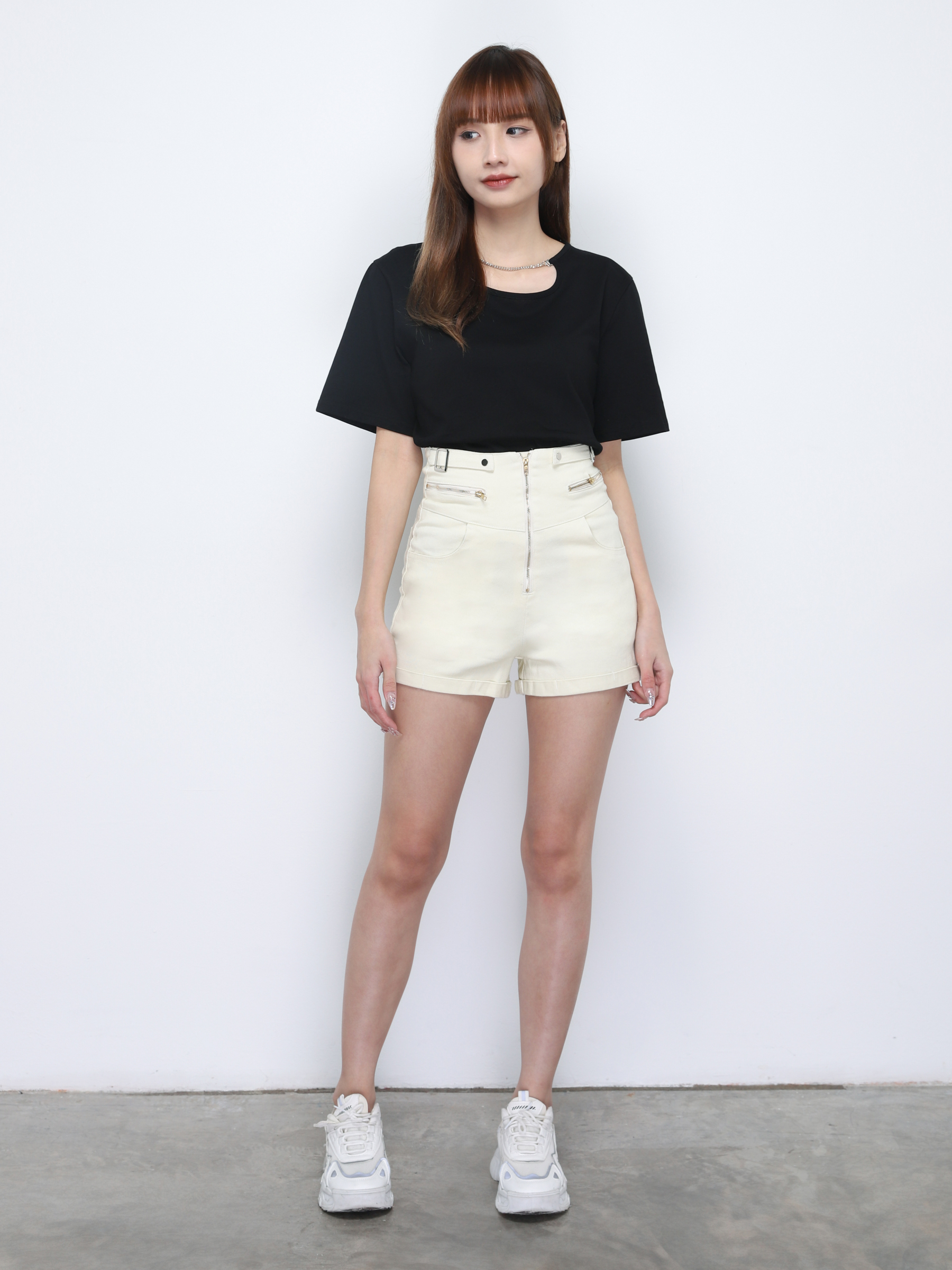 Denim High Waist Front Zip Short Pants 20370
