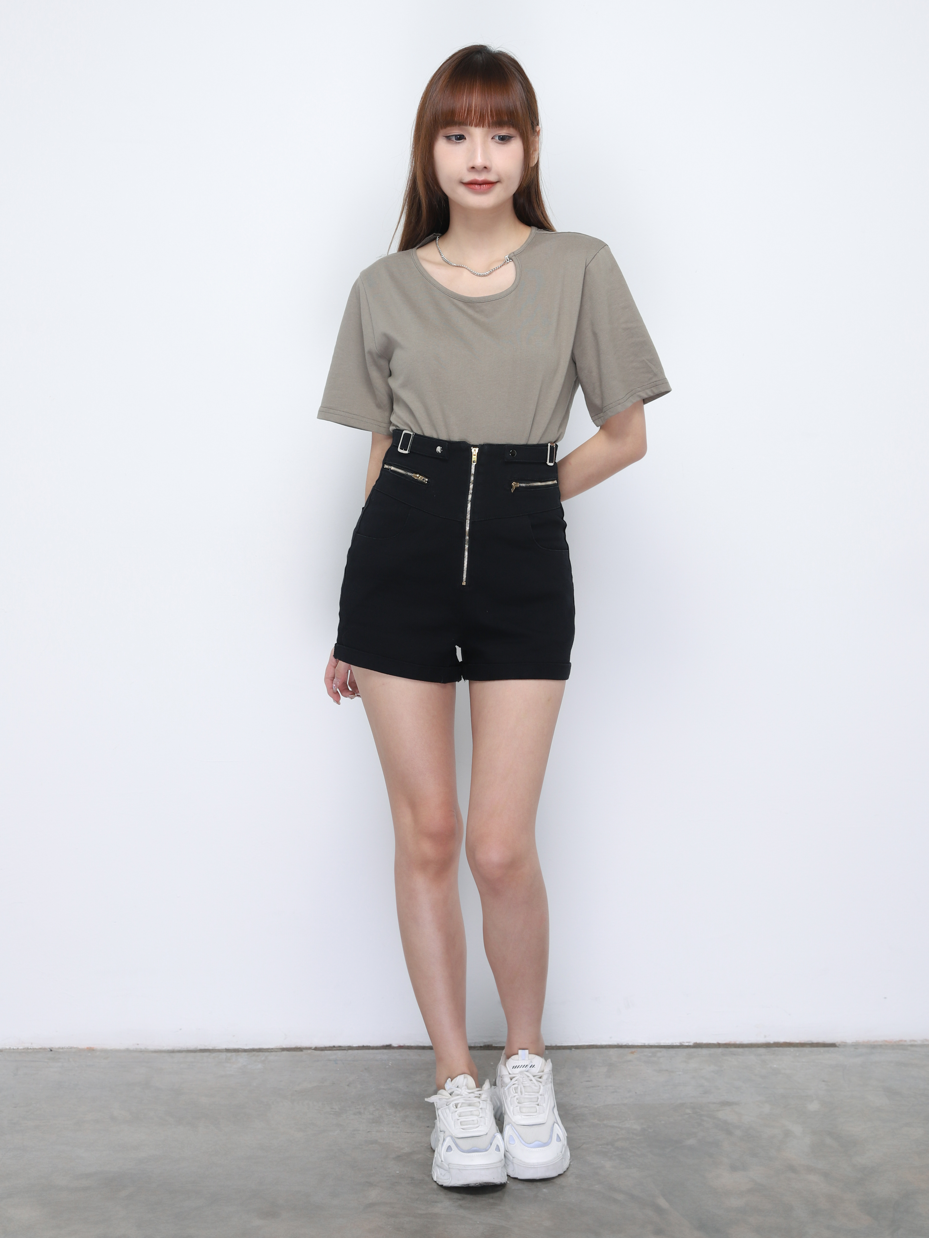 Denim High Waist Front Zip Short Pants 20370