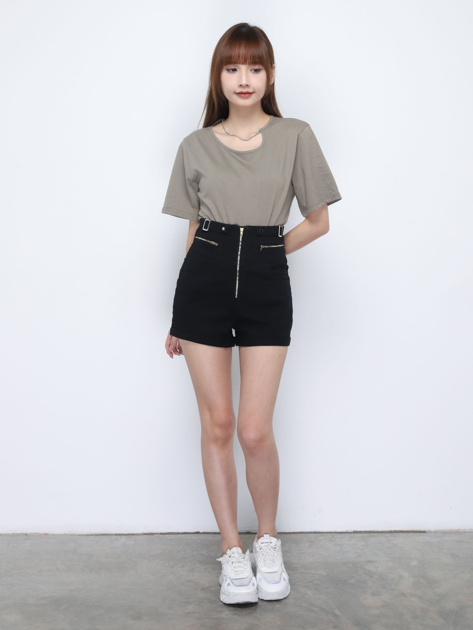 Denim High Waist Front Zip Short Pants 20370