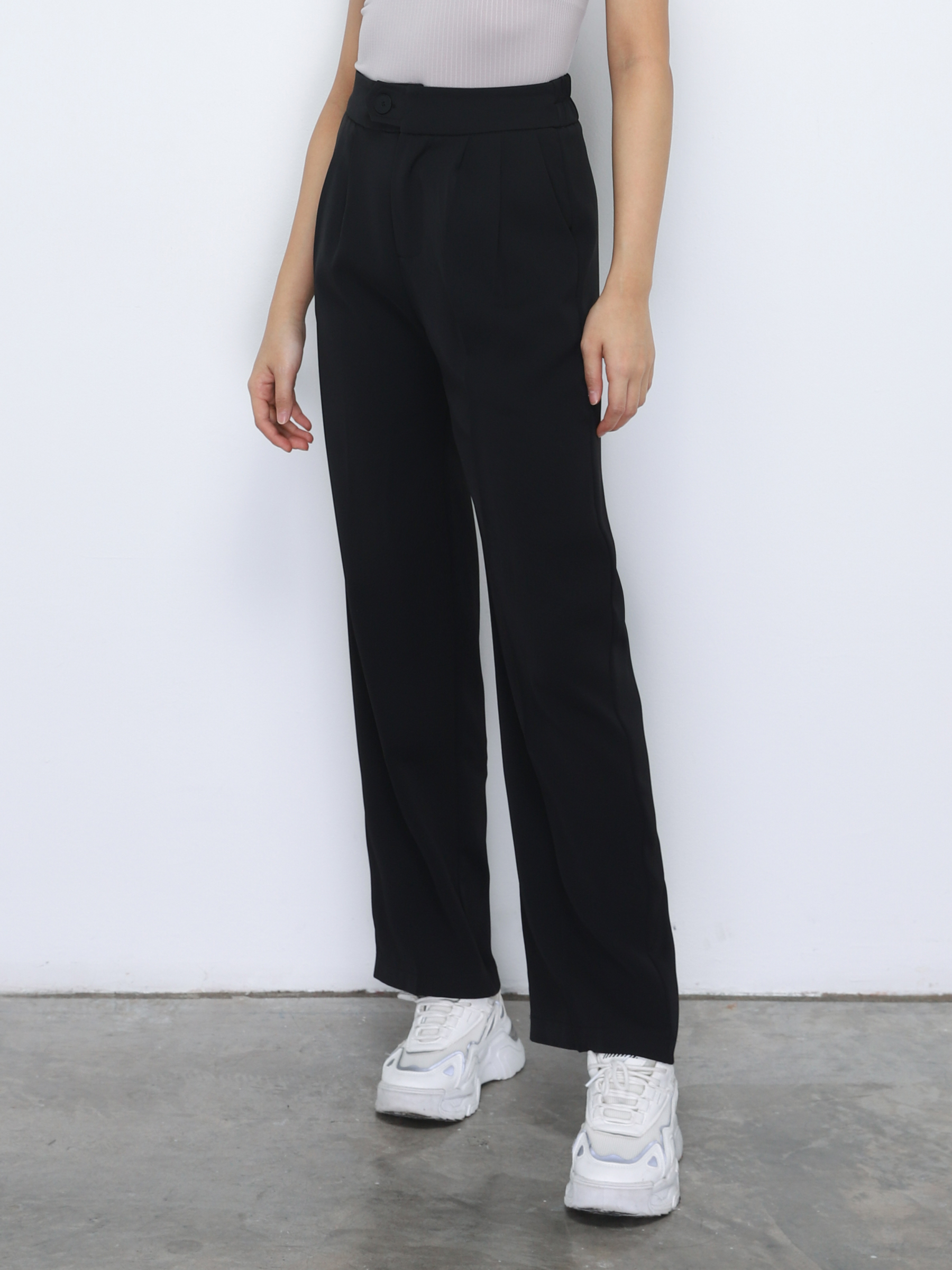 High Waist Front Button Pleated Long Pant 34731