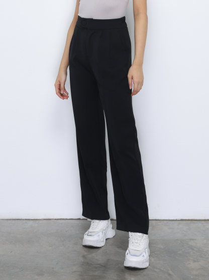 High Waist Front Button Pleated Long Pant 34731