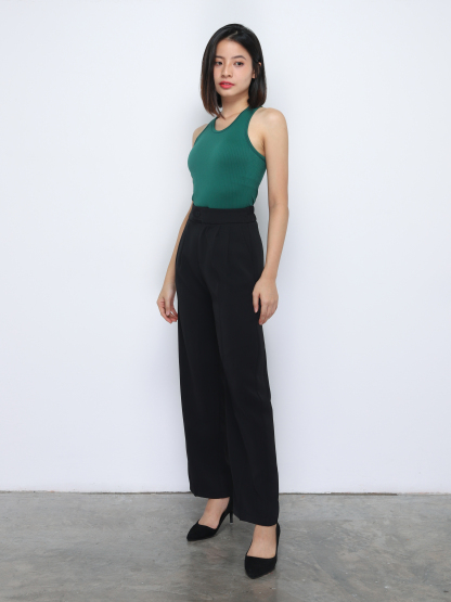 High Waist Front Button Pleated Long Pant 34731