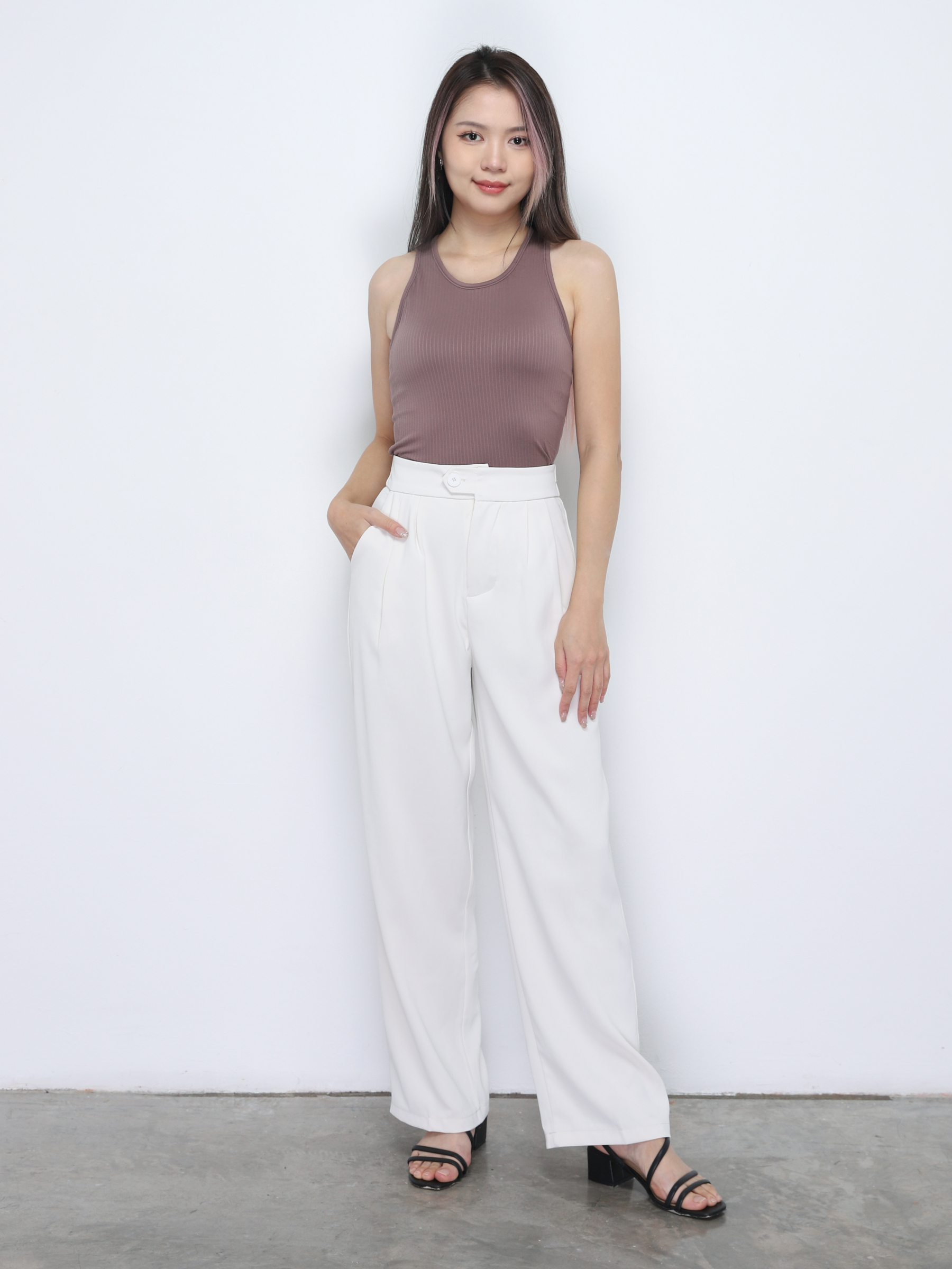 High Waist Front Button Pleated Long Pant 34731