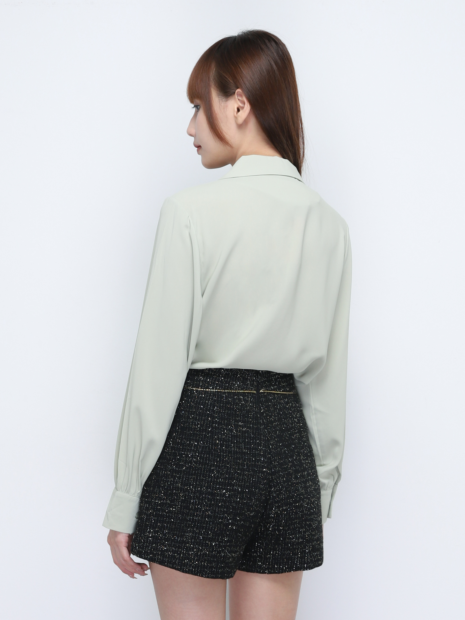 Notched Collar Long Sleeve Wrinkled Top 20405