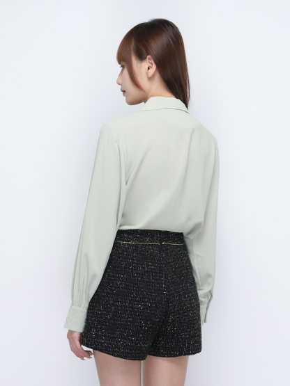 Notched Collar Long Sleeve Wrinkled Top 20405