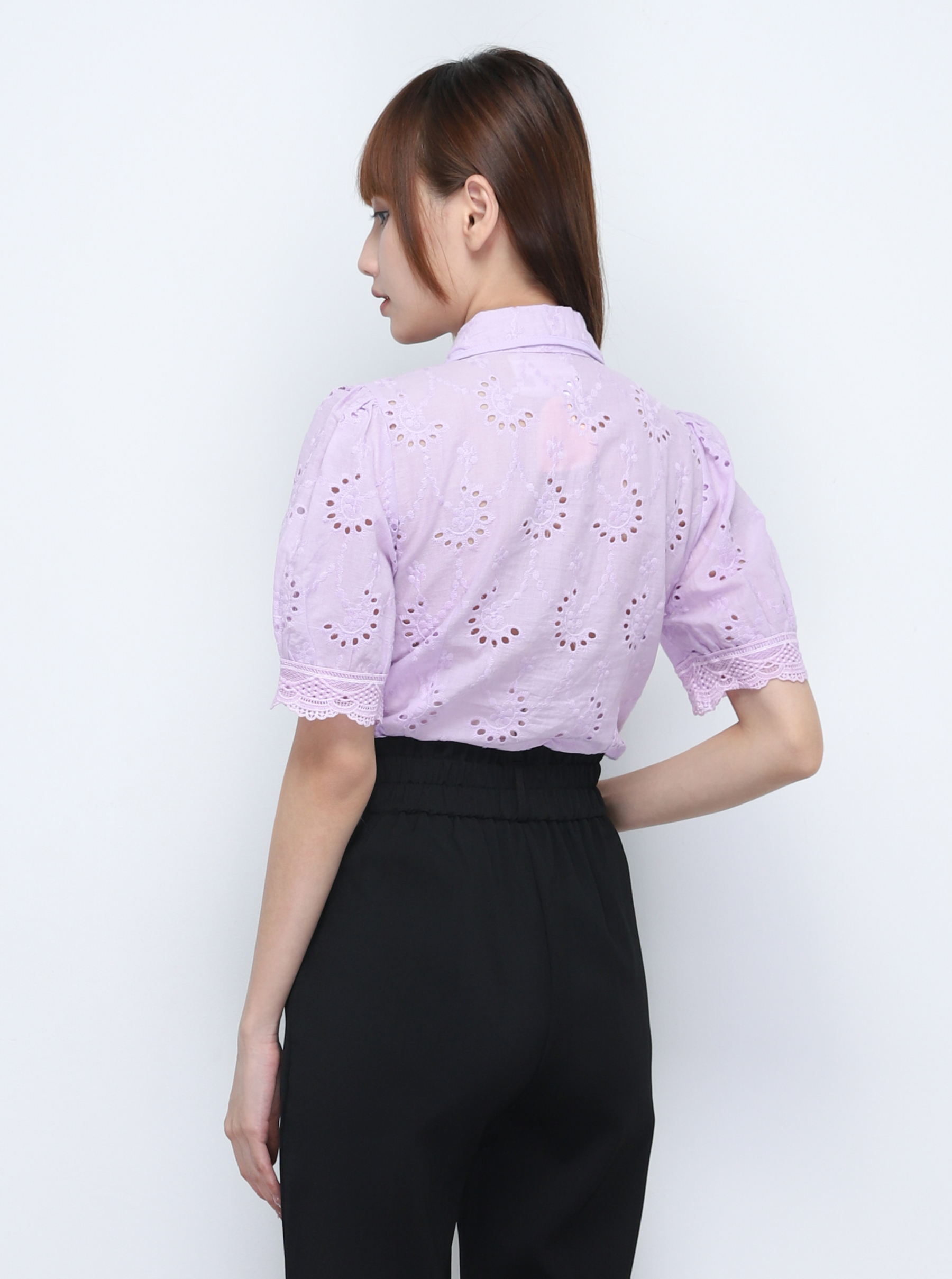 Collar Front Button Eyelet Top 20366