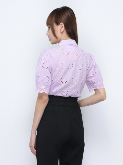 Collar Front Button Eyelet Top 20366