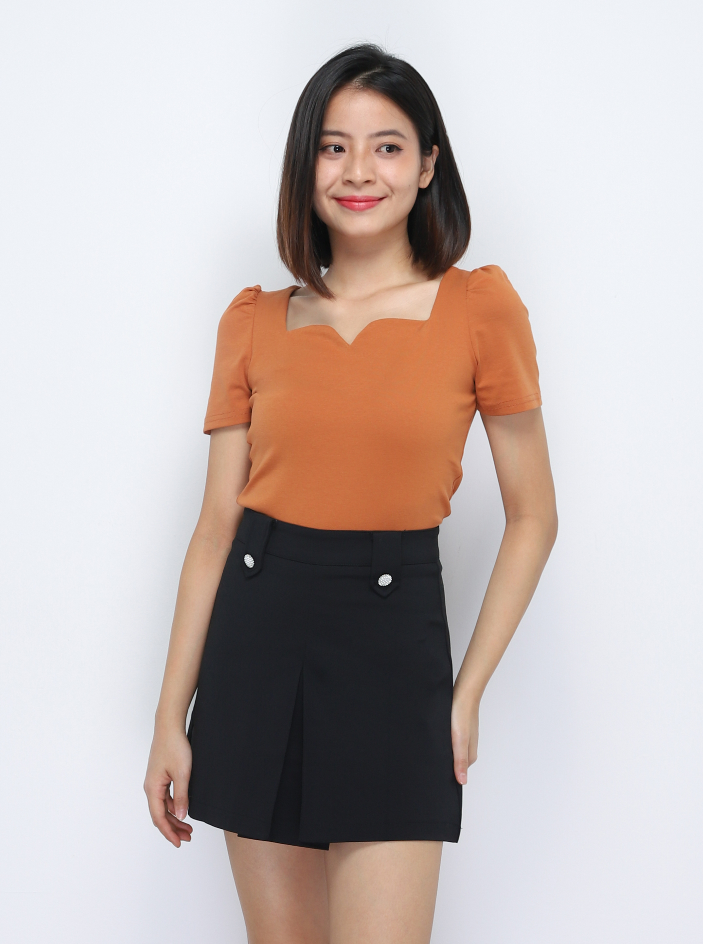 Short Sleeve Sweetheart Neck Top 34780
