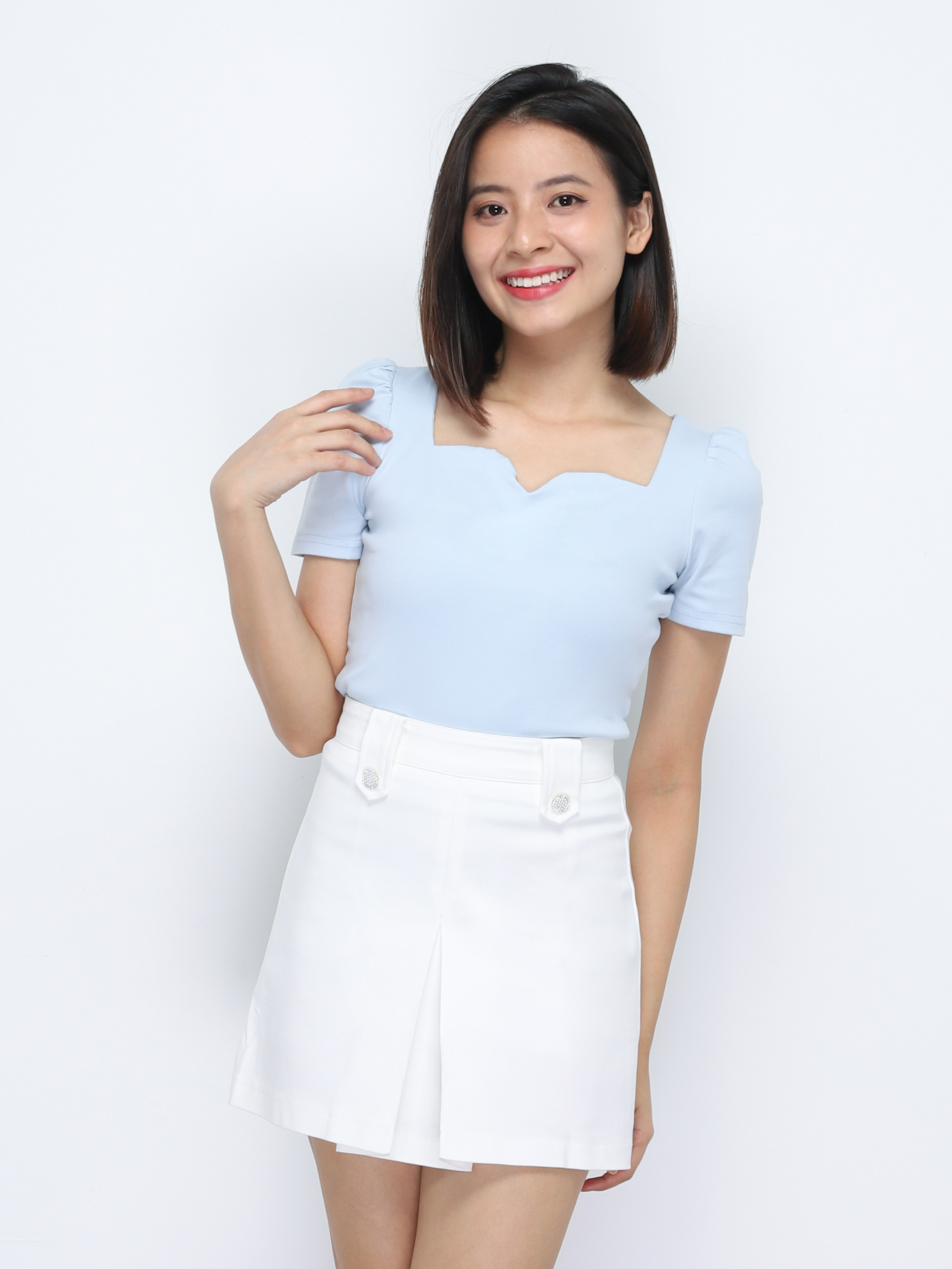 Short Sleeve Sweetheart Neck Top 34780