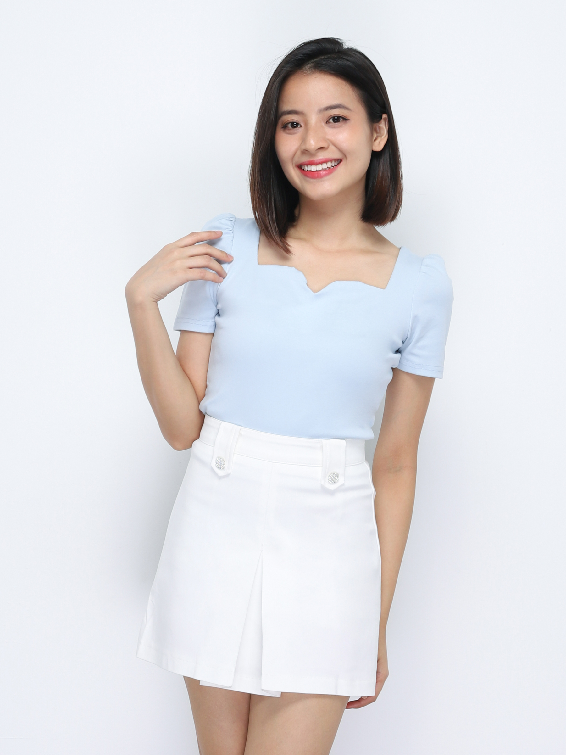 Short Sleeve Sweetheart Neck Top 34780