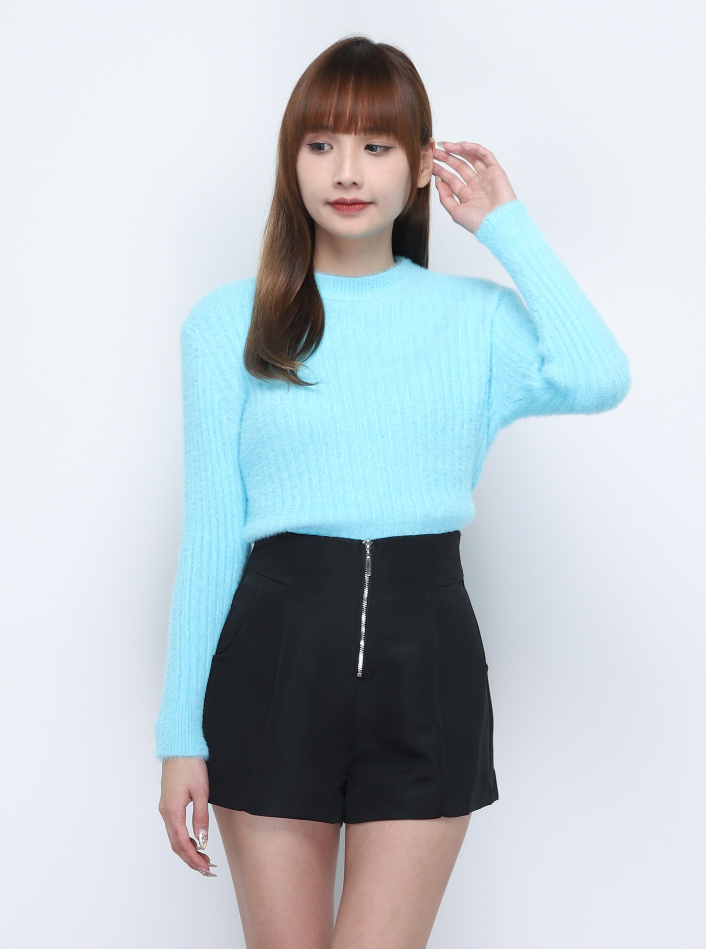 Knitted Fur Stripe Long Sleeve Top 20297
